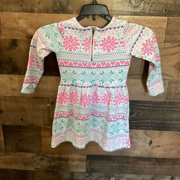 Carters Girls Dress Children’s Long Sleeve Zip Back White Aqua Pink Snowflake 3T - Picture 11 of 12